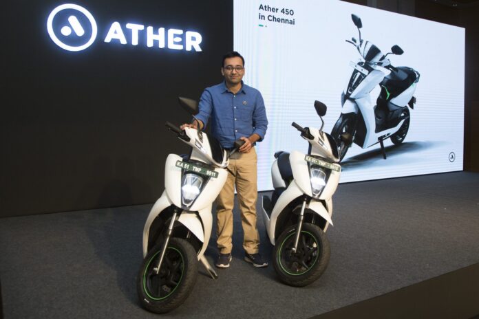 Tarun Mehta, CEO & Co-founder, Ather Energy at the Ather 450 launch in Chennai